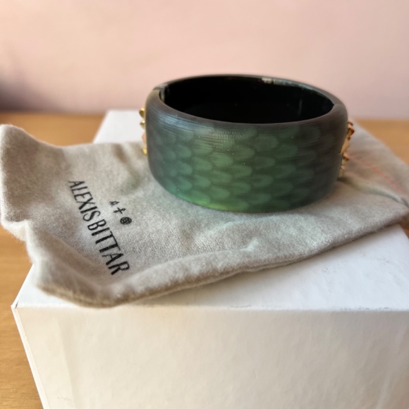 ALEXIS BITTAR GREEN GOLD STUDS WIDE BANGLE CUFF BRACELET BRAND NEW SAKS FIFTH AV - Picture 11 of 16